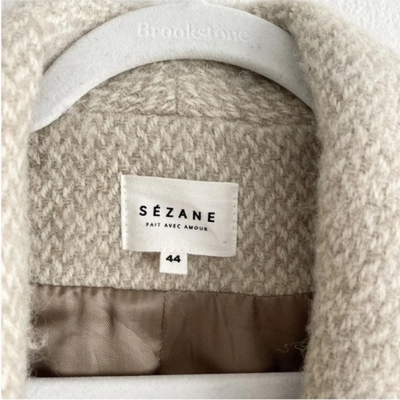SEZANE Bowie bow coat wool herringbone size 44 = US 12 Large - Picture 2 of 10